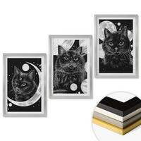 WANDBILDER 3er Set - 40x60 cm Silberner Rahmen - Schwarze Katzen, Mond, Weltraum - Silberfarben, Kunststoff (40/60cm) - ArtPrintCave