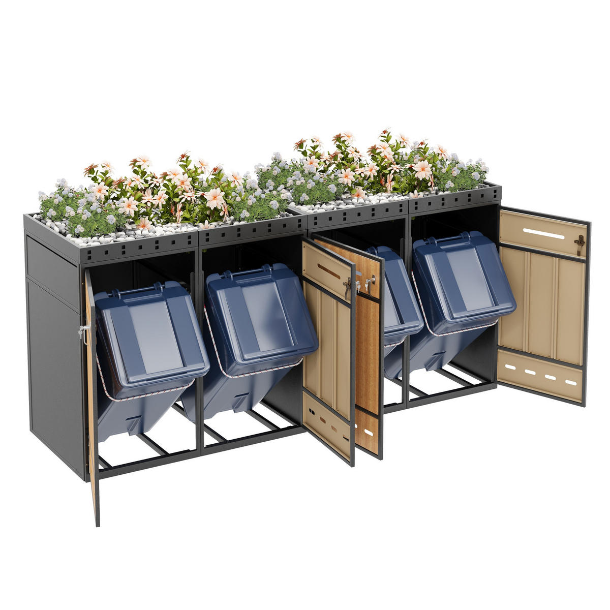 MÜLLTONNENBOX Klappdeckel Holzmaserung Grau - Grau, Metall (132/118.5/80cm) - ComfortXL
