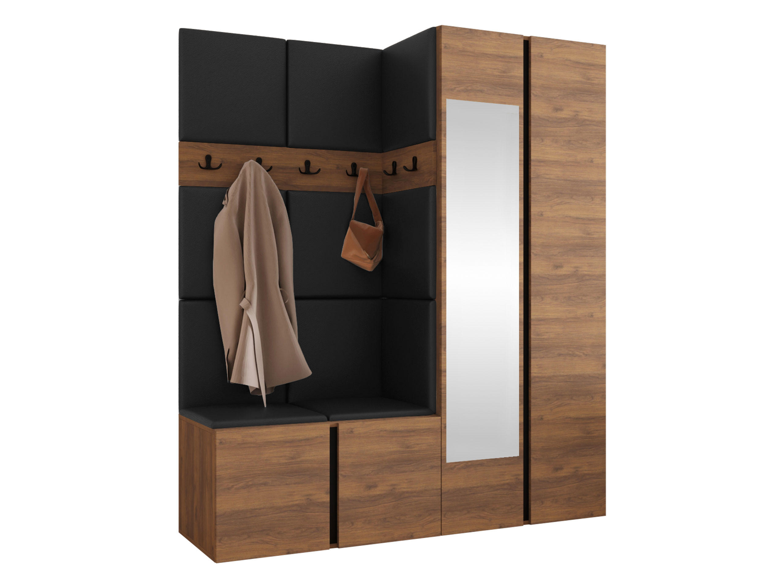 Mirjan24 Garderoben-Set Nussbaum, Schwarz 158x186x46 cm