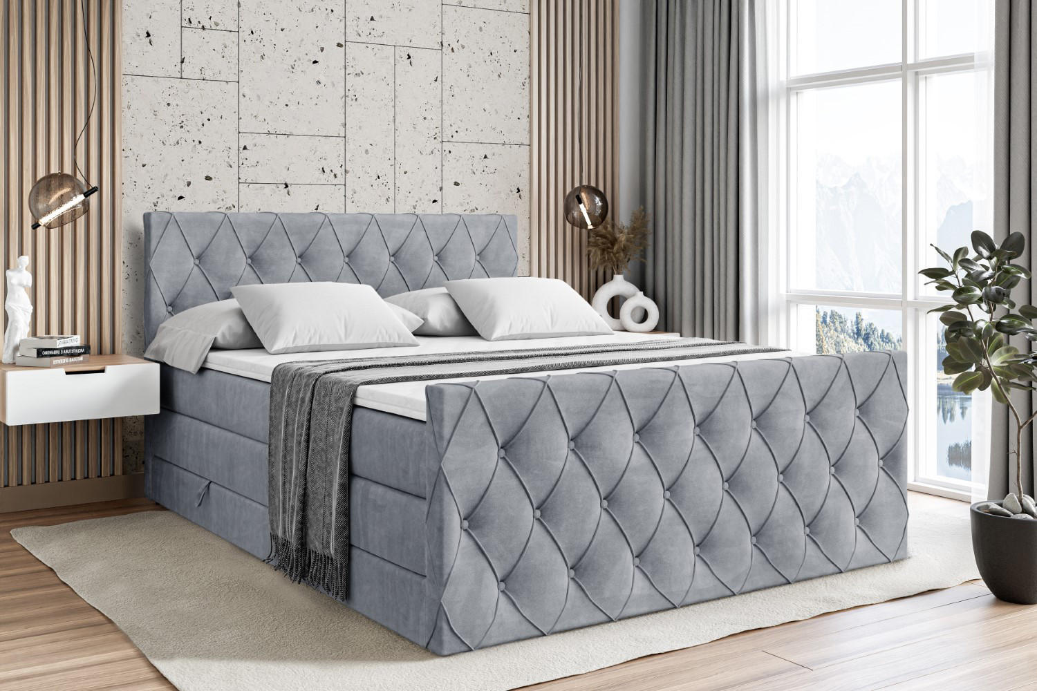 BOXSPRINGBETT AMAY-Z KING - 200x200 - H3/H4 - Grau - Grau, Holzwerkstoff (200/200cm) - ALTDECOR