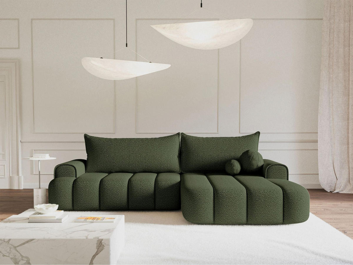 ECKSOFA Dandelino Khaki mit Bouclé-Bezug, rechts - Schwarz/Grün, Kunststoff/Textil (172/271cm) - Selsey