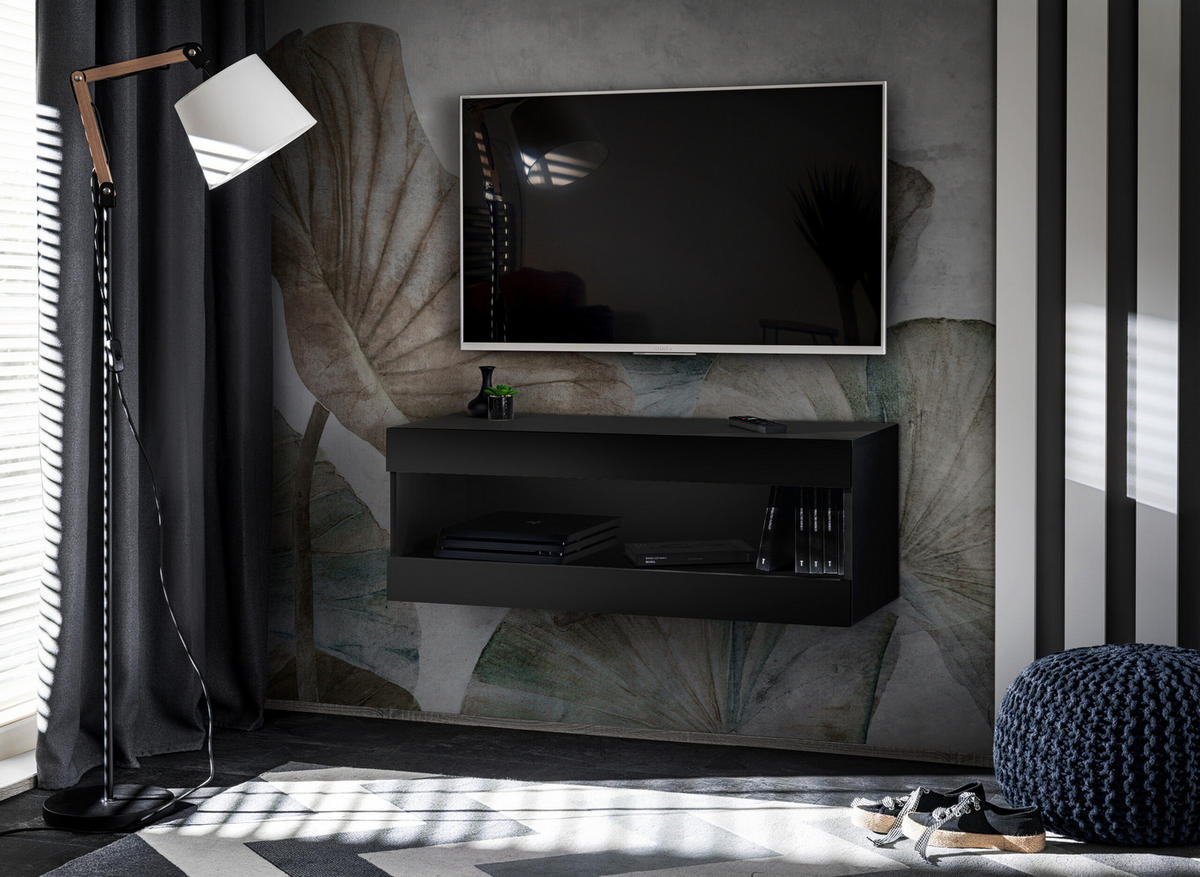 HÄNGEBOARD TV TIVOLI RTV2 Offener Raum Schwarz + Schwarz - Schwarz, Glas/Holzwerkstoff (100/36/35cm) - Komodee