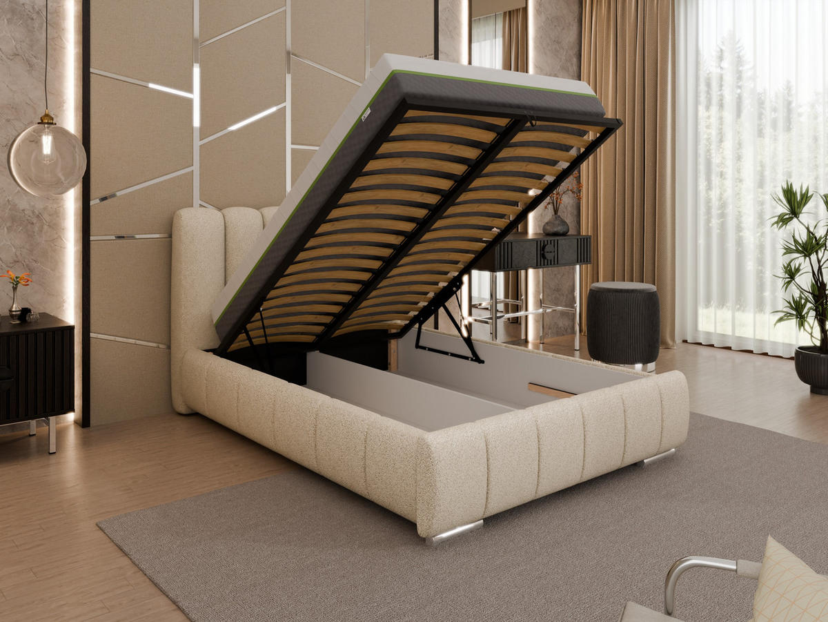 POLSTERBETT Zaira 120x200cm – Elegantes Polsterbett für modernen Wohnstil , ZONIERTE TASCHENFEDERN KOKOS (21cm), beige - Beige, Holz (120/200cm) - Panda Möbel