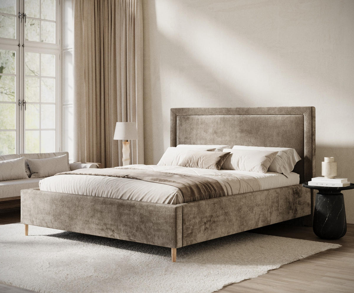 POLSTERBETT Ordina Beige 120/200 cm im Chenille-Stoff - Beige/Naturfarben, Holz/Holzwerkstoff (120/200cm) - Maison de Reve