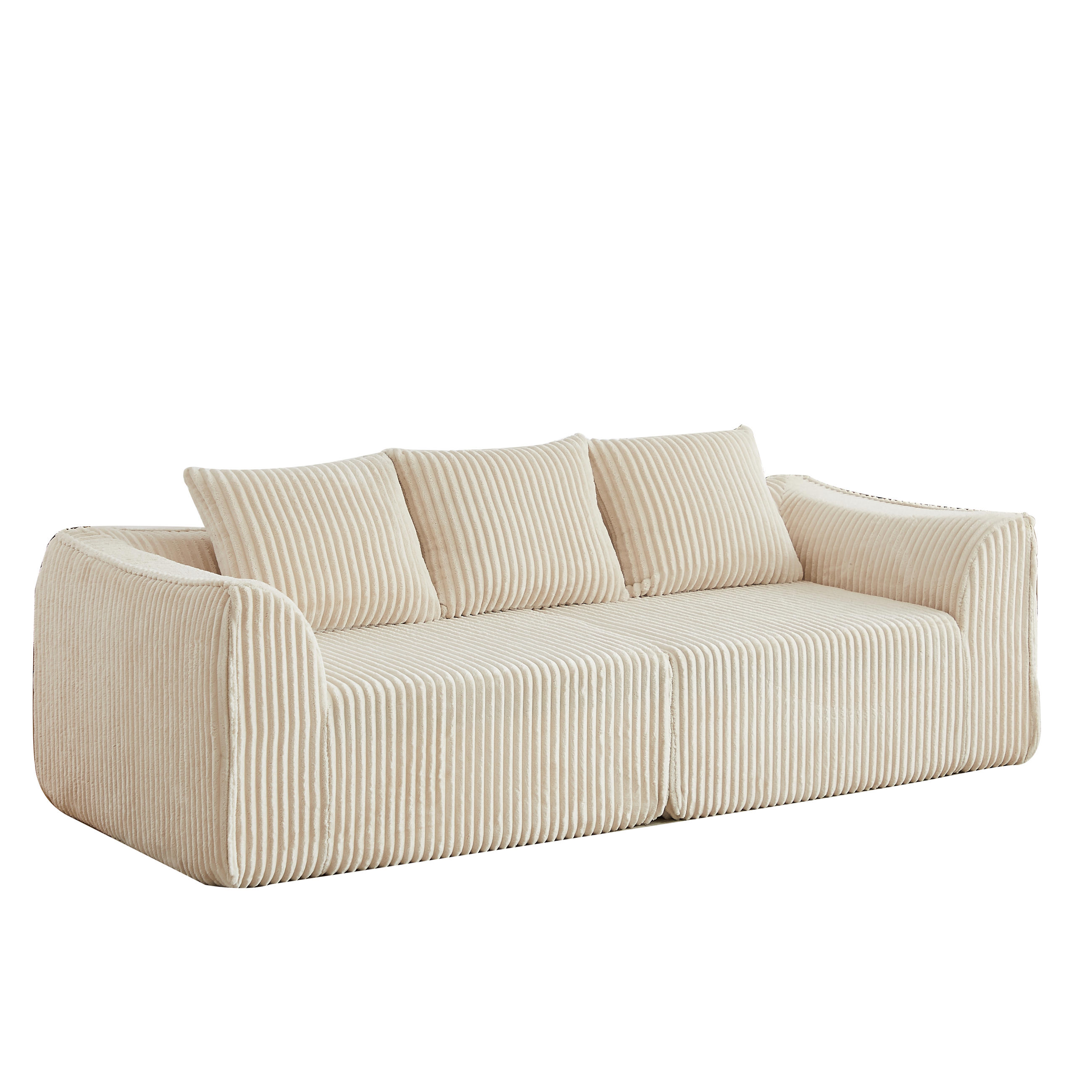 3-SITZER SOFA Cord Beige mit Kissen - Beige, Textil (235.5/72.5/101cm) - WISHDOR