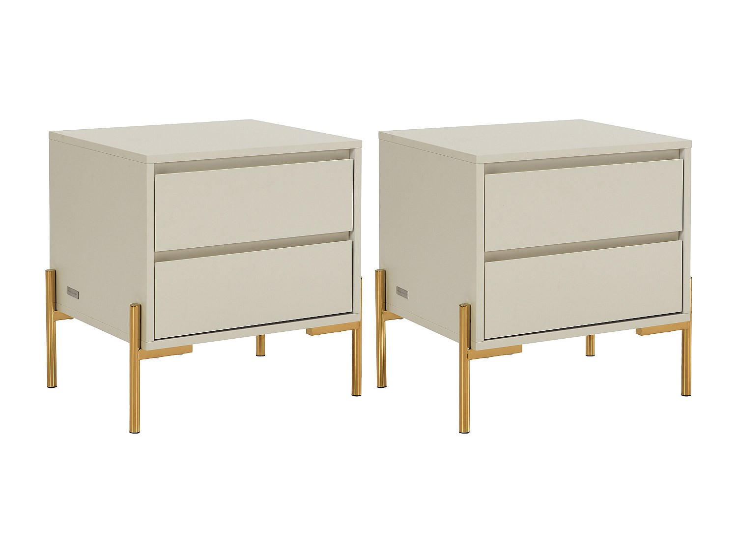 2ER-SET Nachttische mit 2 Schubladen - MDF & Metall - Beige & Goldfarben - KORASA - Beige, Holz (40/50/50cm) - Pascal Morabito