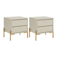 2ER-SET Nachttische mit 2 Schubladen - MDF & Metall - Beige & Goldfarben - KORASA - Beige, Holz (40/50/50cm) - Pascal Morabito