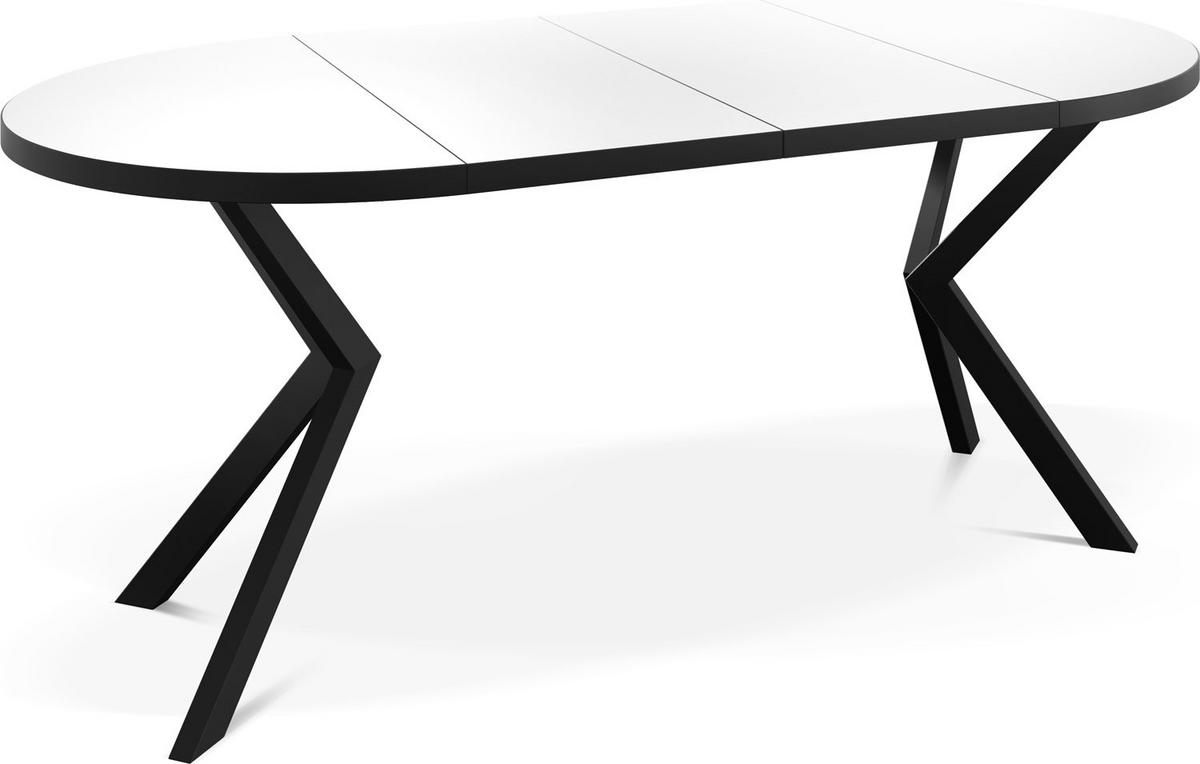 ESSTISCH Vincento runder ausziehbar, Weiß 120-200/120/76 cm - Schwarz/Weiß, Holzwerkstoff/Metall (120/200/76cm) - WFL GROUP