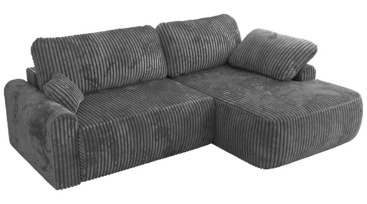 ECKSCHLAFSOFA CUBO L Dunkelgrau Cord - rechts - Dunkelgrau/Schwarz, Kunststoff/Textil (187/273cm) - MKS