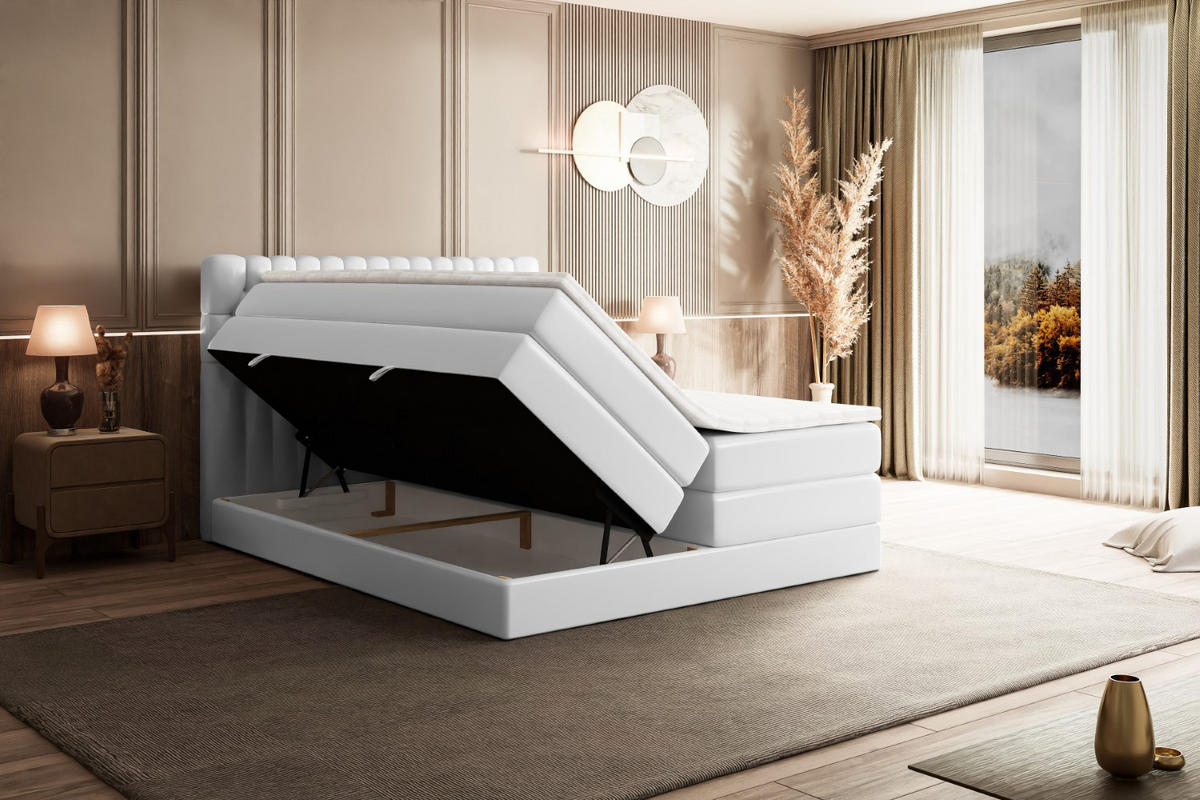 BOXSPRINGBETT SERENE KING - 200 x 200 - H3/H4 - Weiß Hochglanz - Weiß Hochglanz, Holzwerkstoff (200/200cm) - ALTDECOR