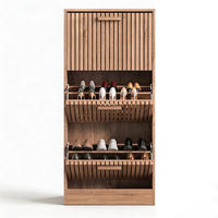 RATTAN-SCHUHSCHRANK mit 3 Türen, staub- und schmutzabweisend, Flurmöbel, 60 x 24 x 113 cm - Hellbraun, Holzwerkstoff/Metall (24/113/60cm) - GENKI LIVING