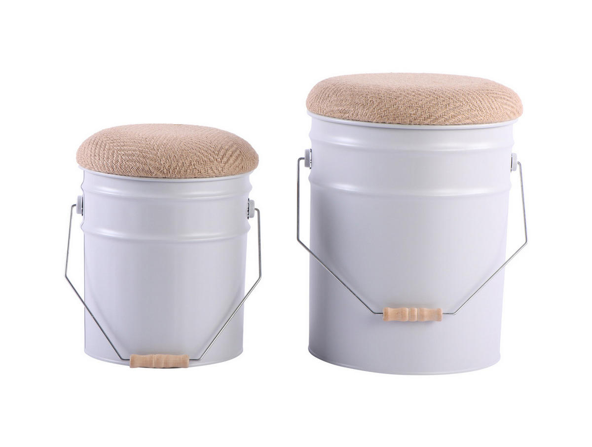 HOCKER Set Buckets 31/31/39 cm - Weiß, Metall (31/39/31cm) - Leitmotiv