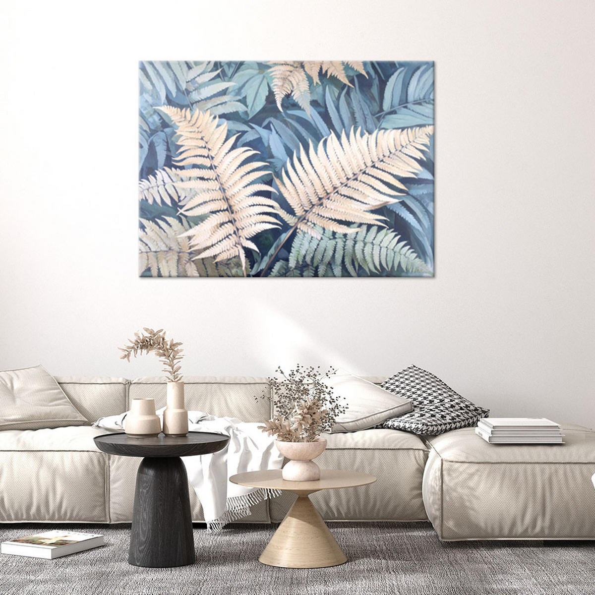 WANDBILD, Farnblätter Natur Pflanzen - Blau, Textil (100/70cm) - Feeby