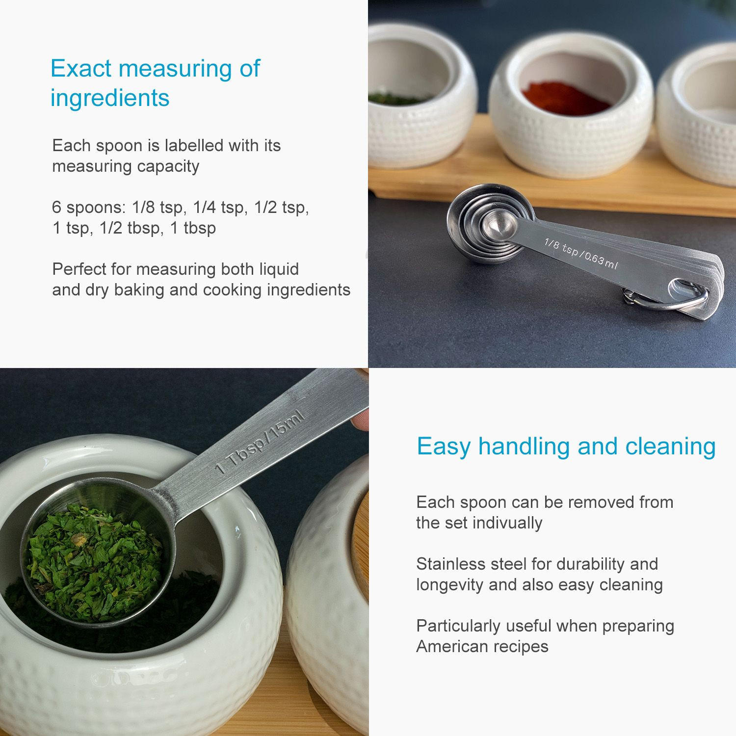 MESSLÖFFEL SET (6-tlg.) - Silberfarben, Metall (0.015L) - Intirilife