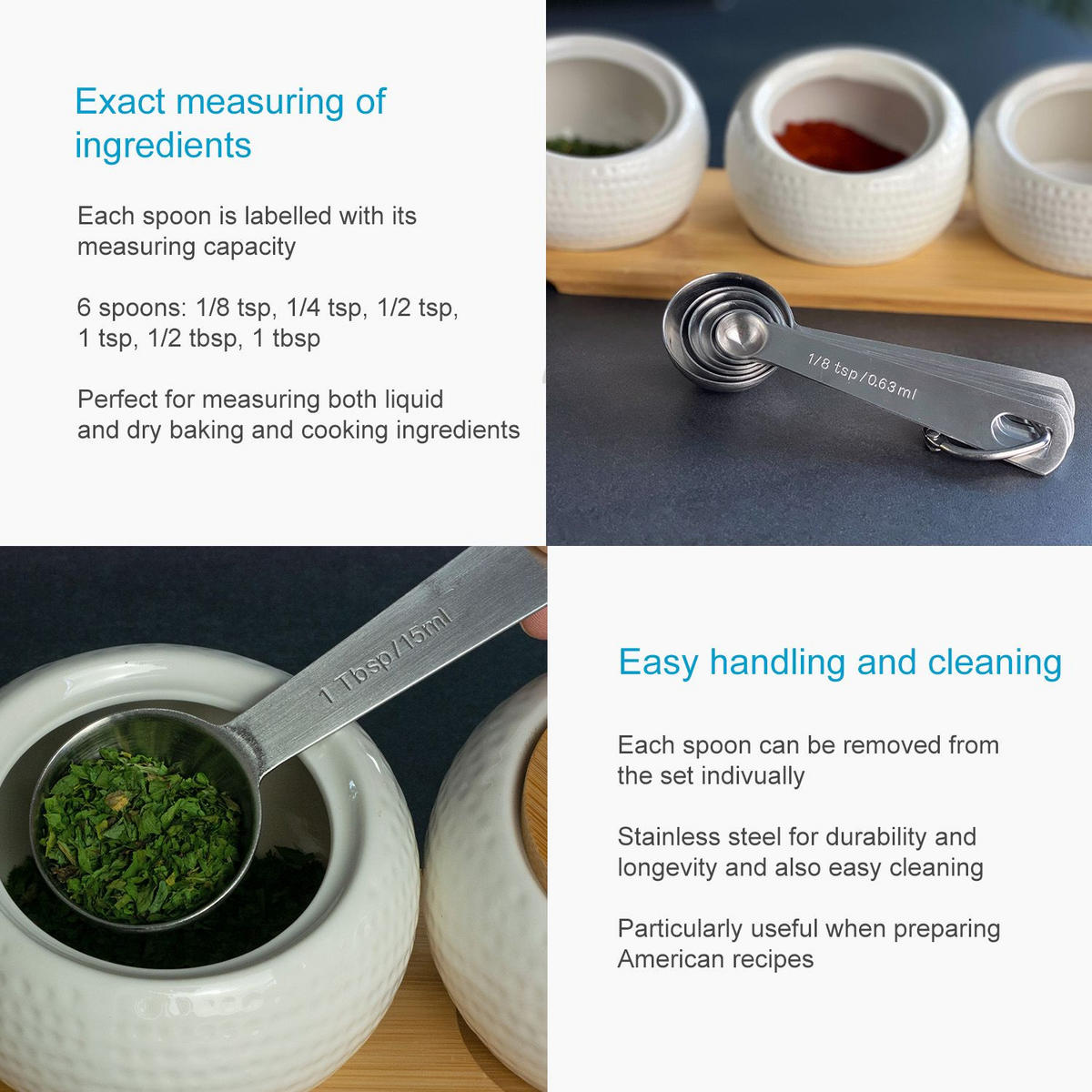 MESSLÖFFEL SET (6-tlg.) - Silberfarben, Metall (0.015L) - Intirilife