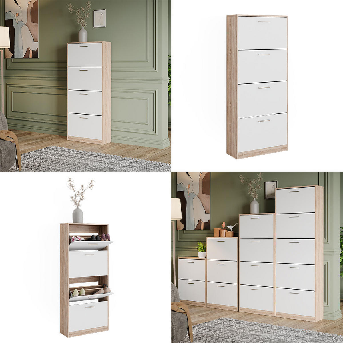 SCHUHKIPPER Gizmo Sonoma/Weiß 59 x 137 cm mit 4 Fächern - Weiß/Sonoma Eiche, Holzwerkstoff (59/137/22cm) - Vicco