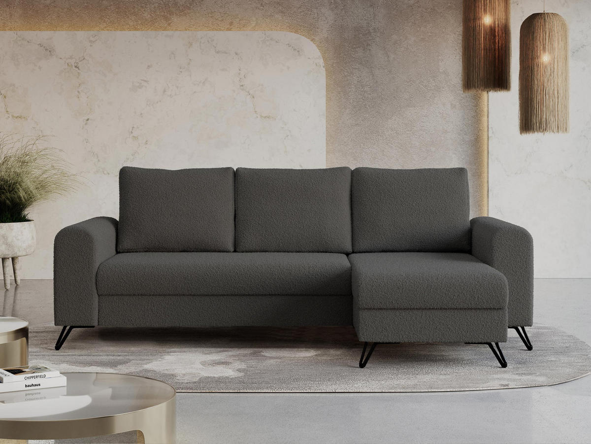 ECKSOFA Hugo Boucle Dunkelgrau - Dunkelgrau/Schwarz, Textil/Metall (242/140cm) - MKS