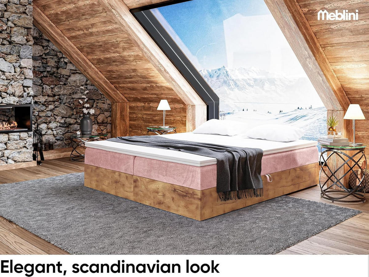 BOXSPRINGBETT LOFTY BOX - Rosa, Holzwerkstoff (200/220cm) - Meblini