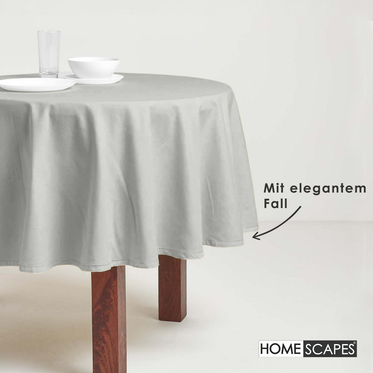 TISCHDECKE grau rund 178 cm, 100% Baumwolle - Grau, Textil (178/178cm) - Homescapes