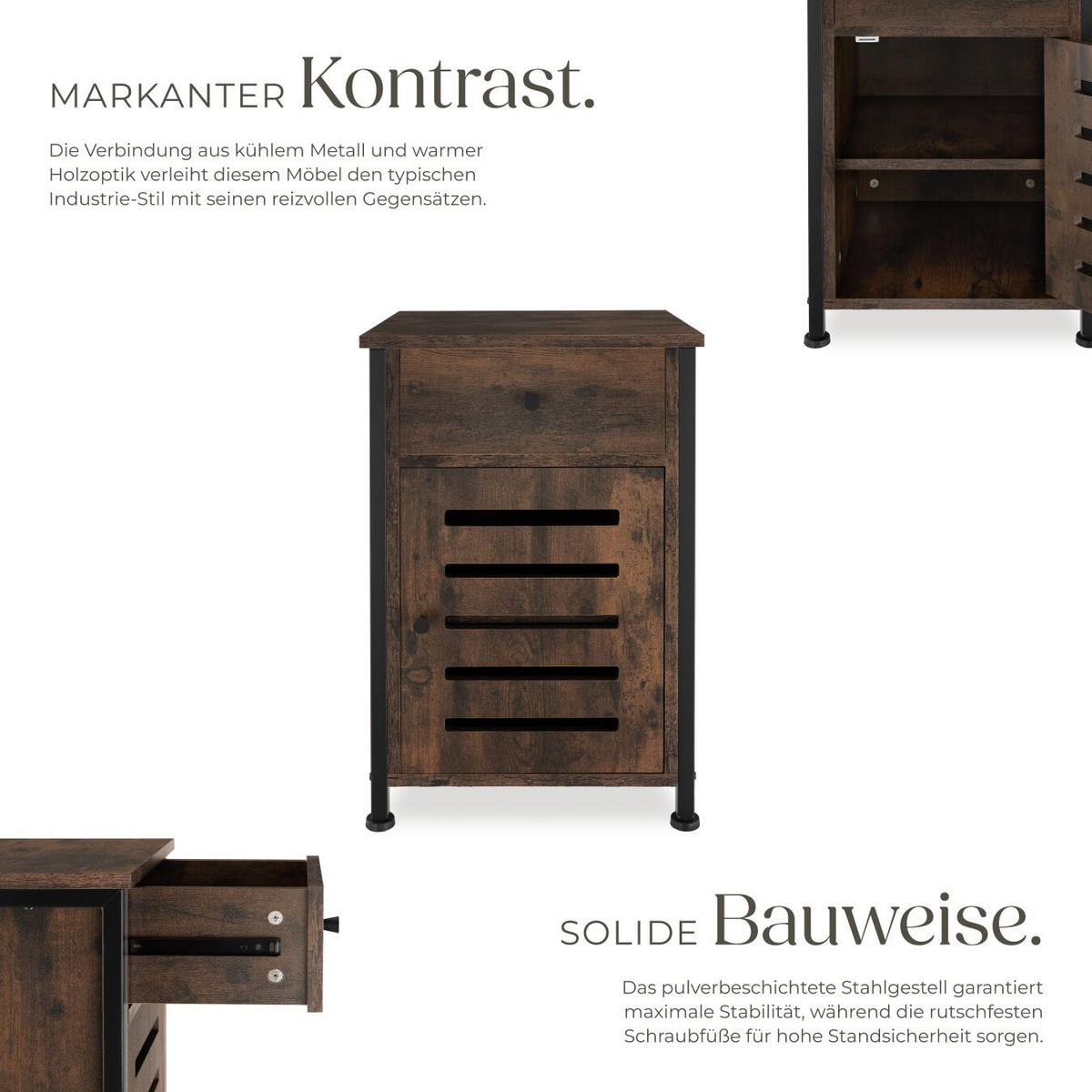 NACHTSCHRANK Waterford, 40 x 42 x 60,5 cm, Industrial Holz dunkel, rustikal - Rostfarben, Holzwerkstoff (40/60.5/42cm) - tectake