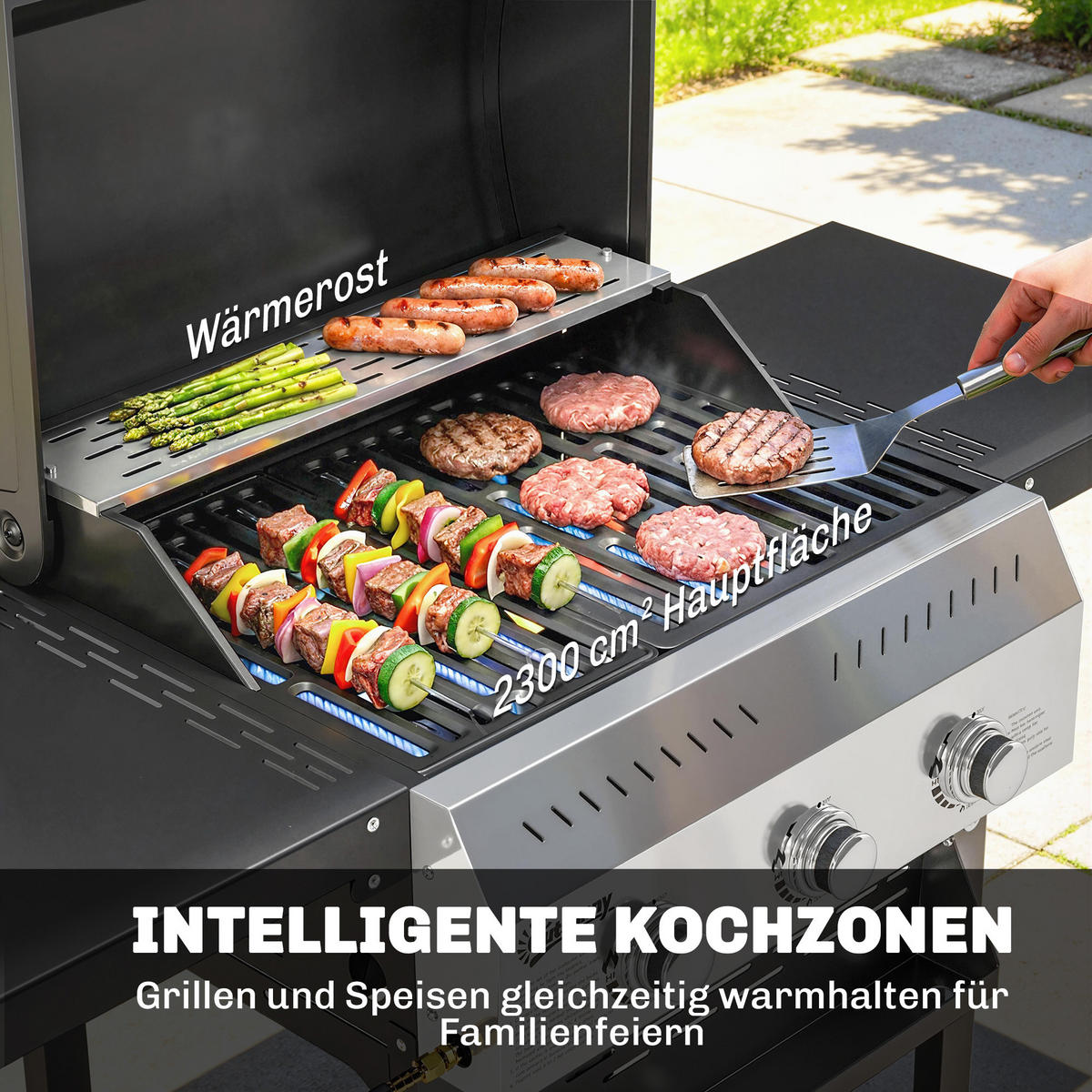 GASGRILL Edelstahl Metall Schwarz - Schwarz, Metall (57/102/123cm) - Outsunny
