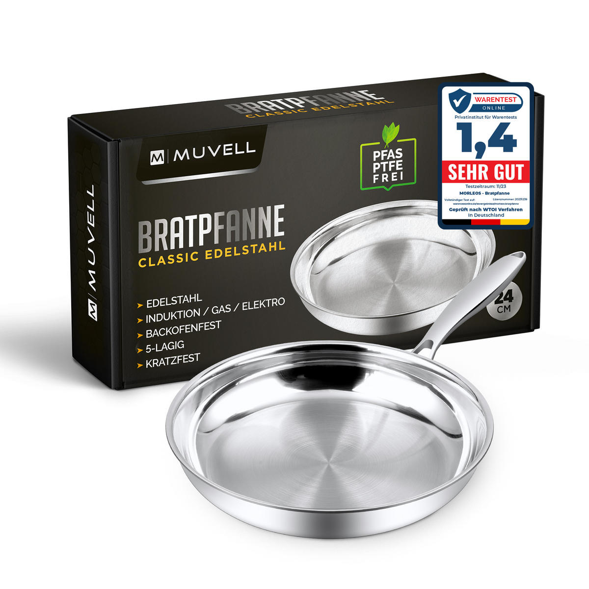 BRATPFANNE mit geschweißten Griff 24 cm - Silberfarben, Metall (24cm) - Muvell