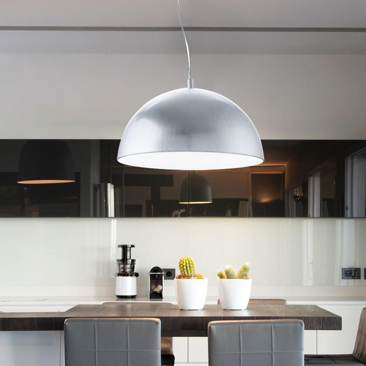 LED HÄNGELEUCHTE Stahl Silber - Silberfarben, Metall (38/38/110cm)