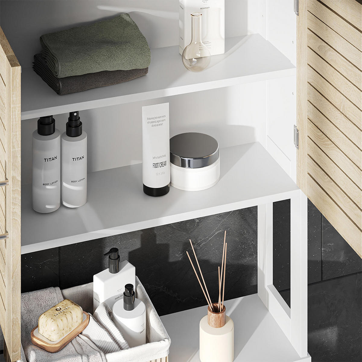 TOILETTENSCHRANK Looma Weiß/Eiche 70 x 180 cm mit 2 geschlossenen Fächern - Weiß, Holzwerkstoff (70/180/23cm) - Vicco