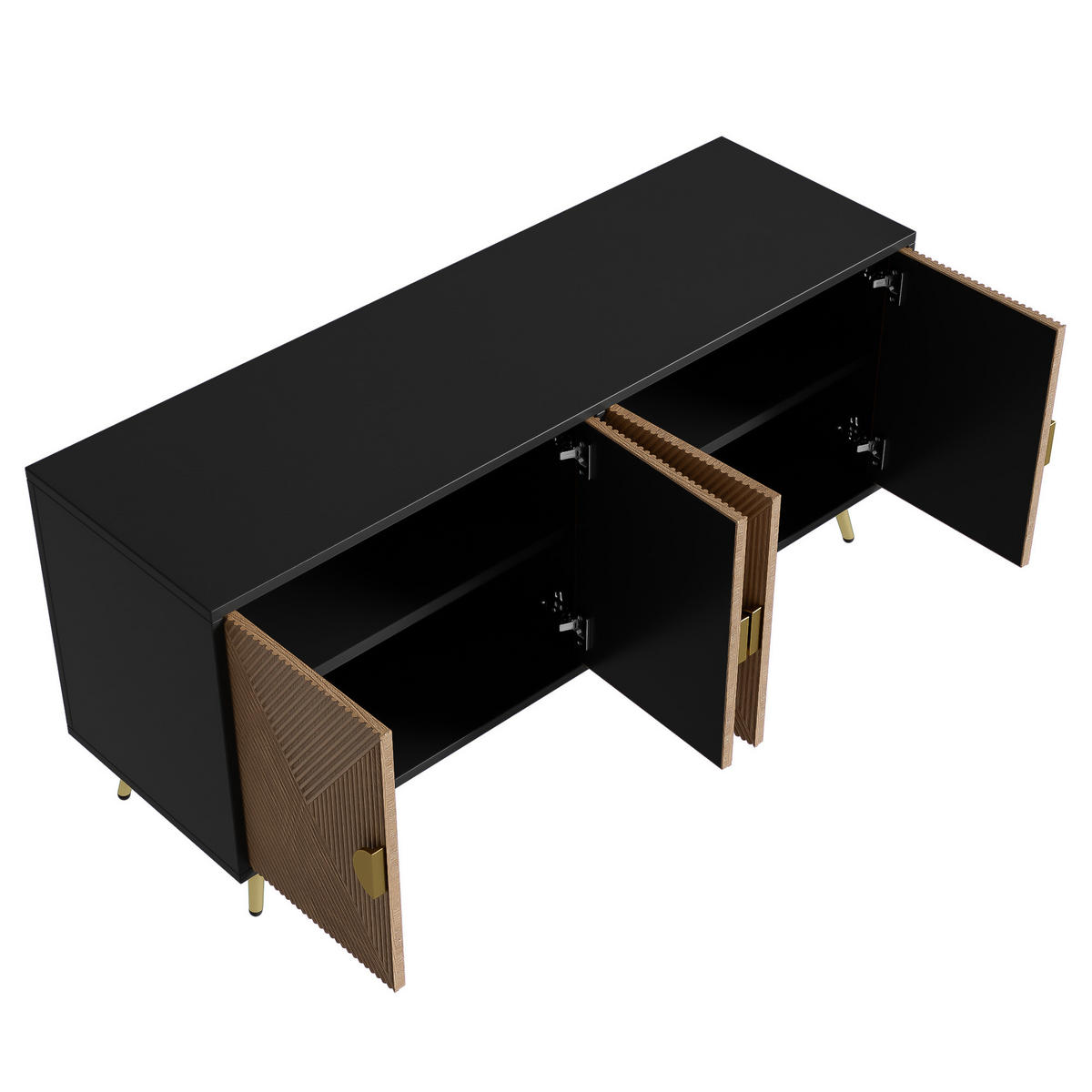 SIDEBOARD mit Rautenmuster-Türen – 160/40/40cm - Schwarz, Holzwerkstoff/Metall (160/75/40cm) - Urban Meuble
