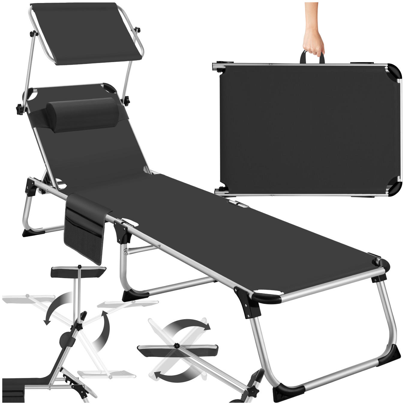 Thumbnail - tectake Sonnenliege, Schwarz, Kunststoff, 60x33.5x218 cm, Gartenmöbel, Gartenliegen