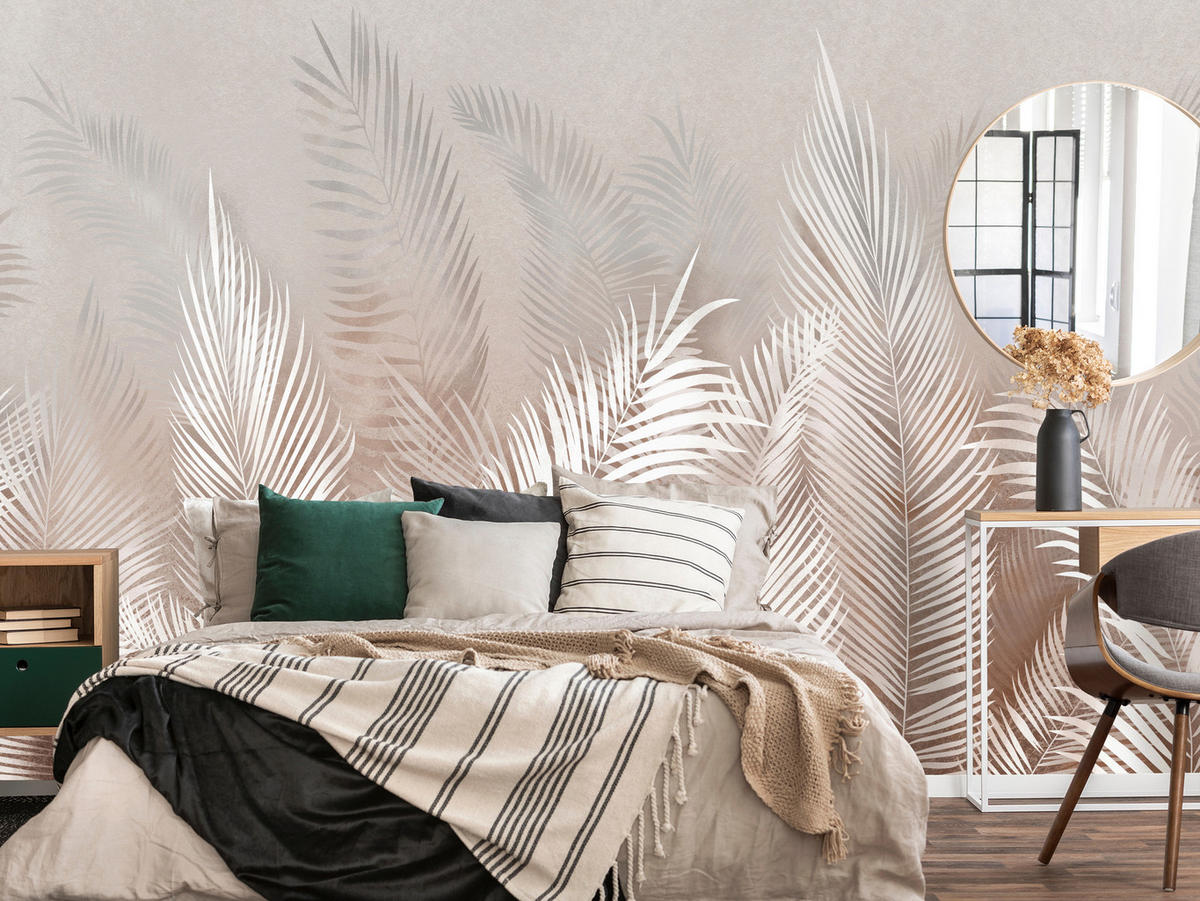 FOTOTAPETE Palmenblätter tropische Pflanzen 350x256cm - Beige/Braun, Papier (350/256cm) - Muralo