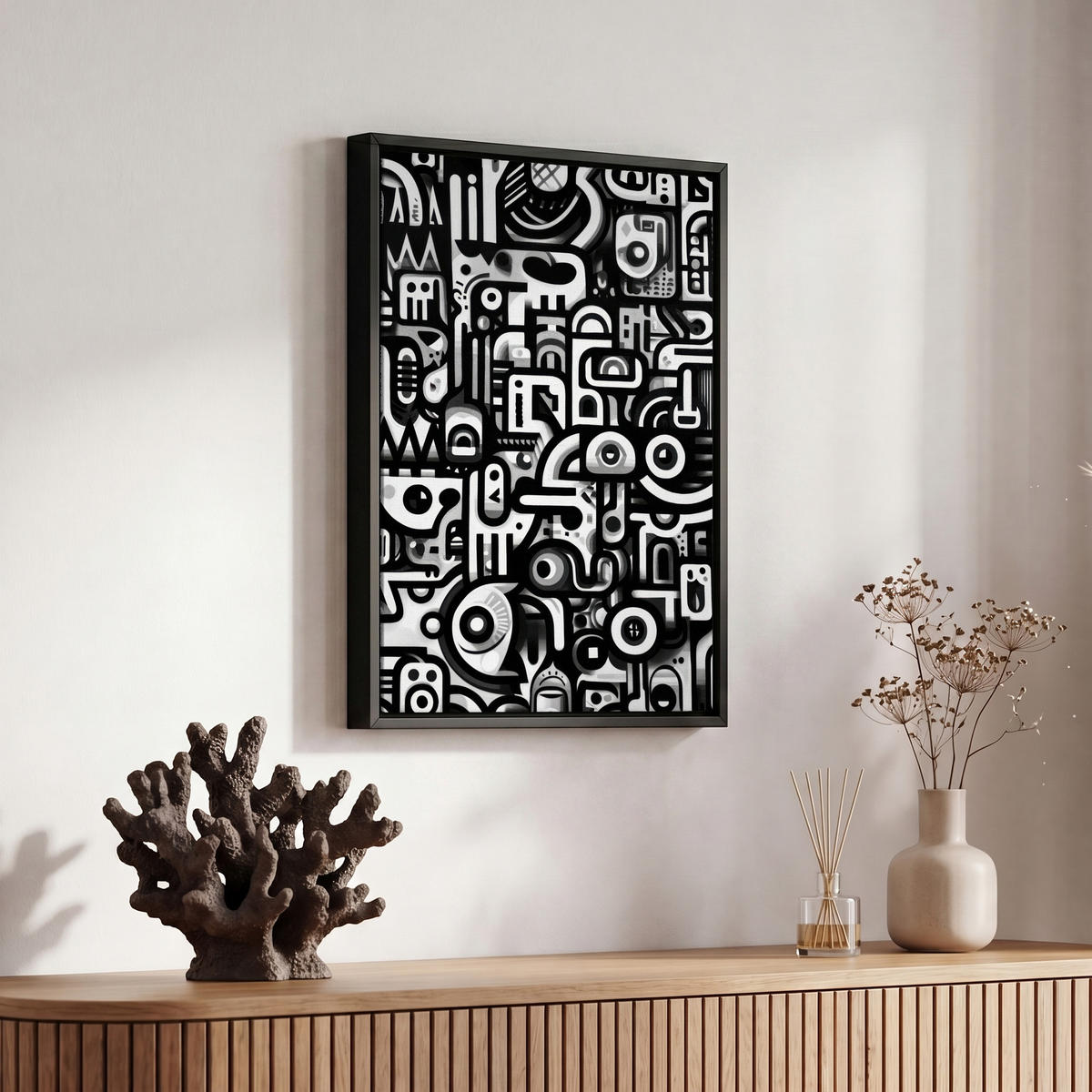 LEINWAND Bilder mit Rahmen - Symbole - Abstrakt - Grafik - Schwarz - 20x30 - Schwarz, Textil (20/30cm) - MuchoWow