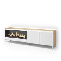 LOWBOARD, Weiß und Eiche, 212/35/61cm, Kamin mit Feuereffekt XXL - Weiß, Holzwerkstoff (212/61/35cm) - Skraut Home