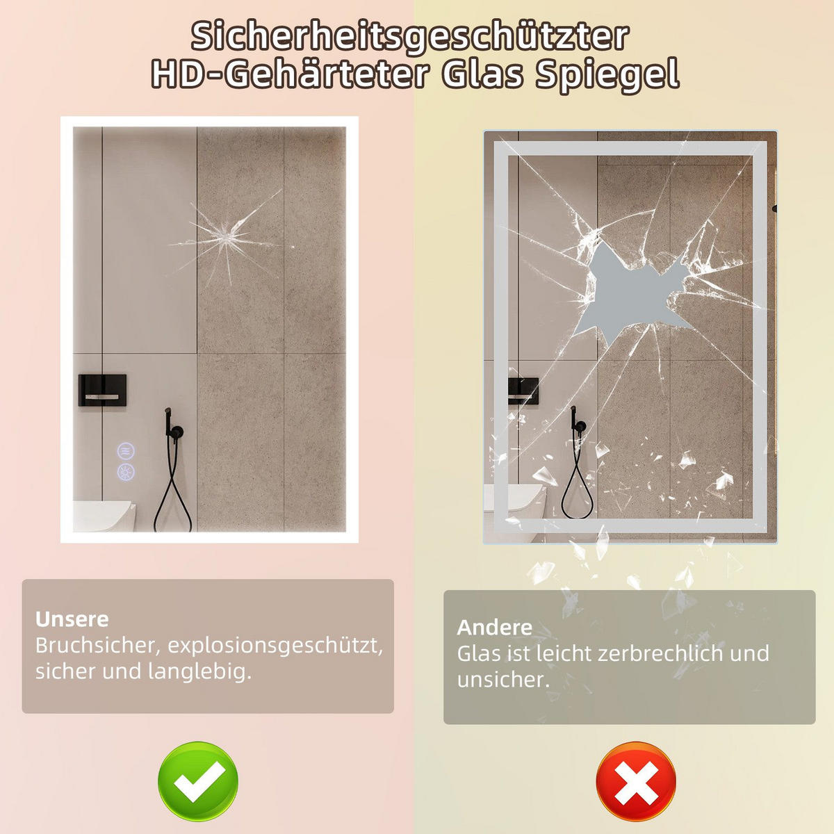 BADEZIMMERSPIEGEL Reddy mit LED-Leuchte 70/50 cm - Weiß, Glas (70/2.9/50cm) - Nettlife