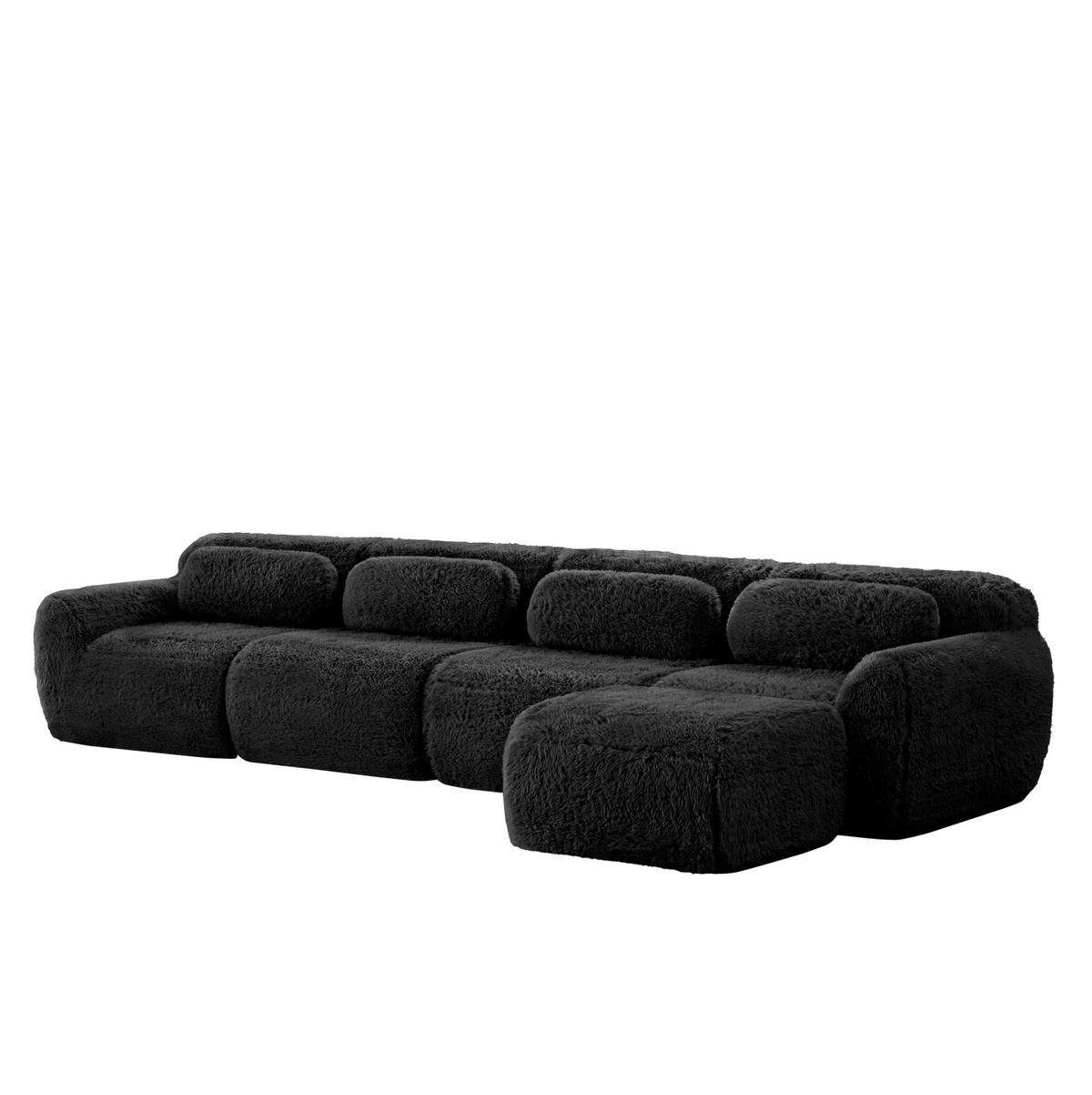 ECKSOFA 378/179/73 cm schwarz aus Plüsch modular und montagefrei - Schwarz, Textil (179/378cm) - OKWISH