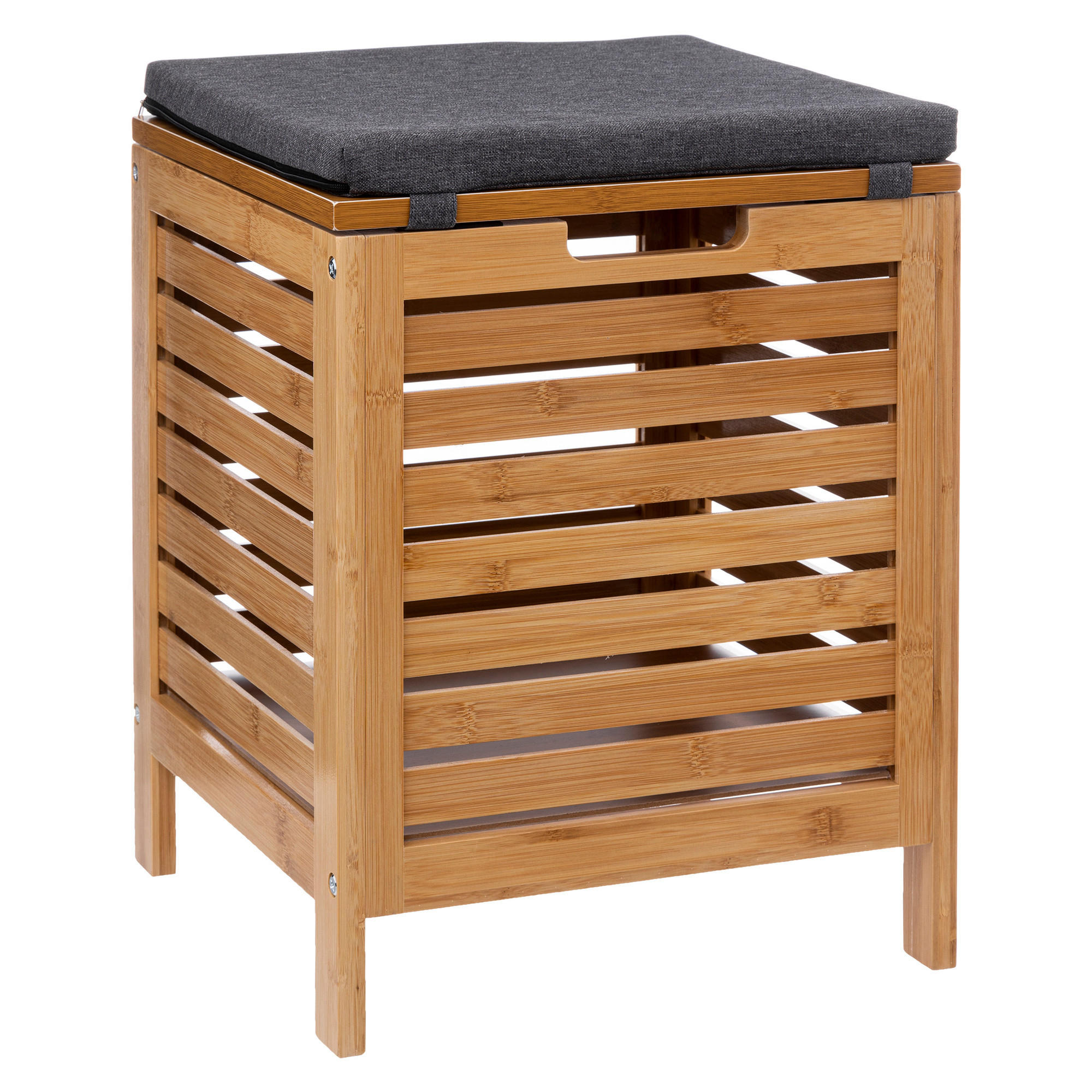 BADHOCKER mit Wäschekorb Bamboo 35/35/49 cm - Braun, Naturmaterialien (35/49/35cm) - 5five Simply Smart