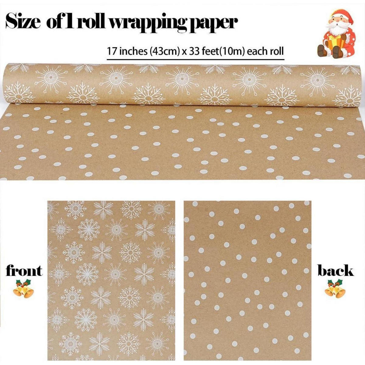 GESCHENKPAPIER Rolle Weihnachten 43 cm x 10 m Schneeflocken Dots Design - Braun, Papier (43/0.1/1000cm)
