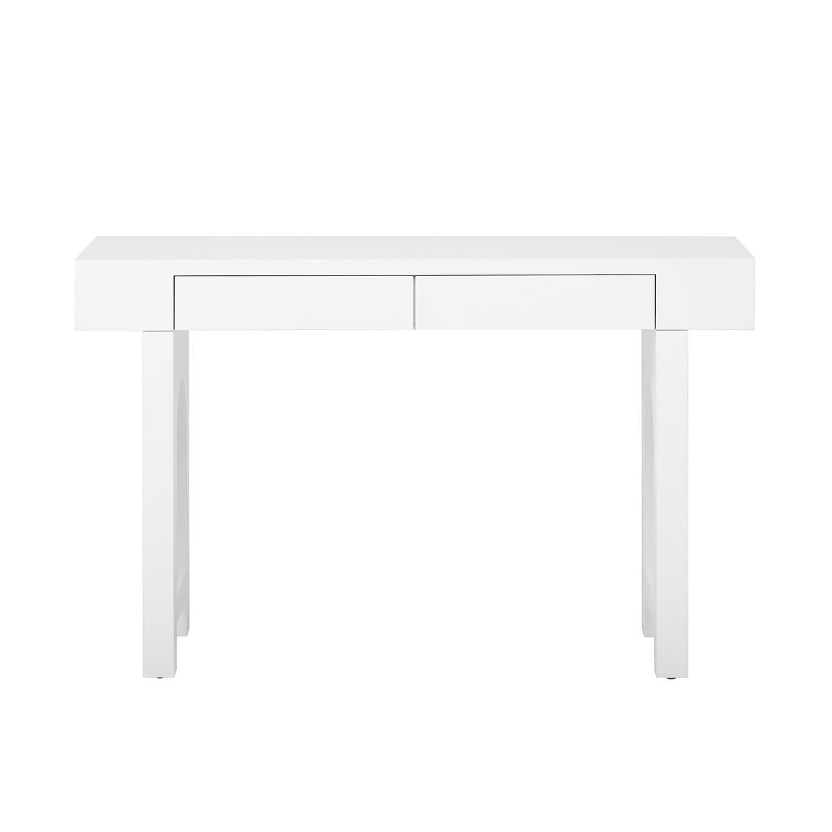 KONSOLENTISCH 120/35,5/76,5 cm Weiß aus MDF mit 2 Schubladen und Steckdosenleiste - Weiß, Holzwerkstoff (120/35.5/76.5cm) - OKWISH