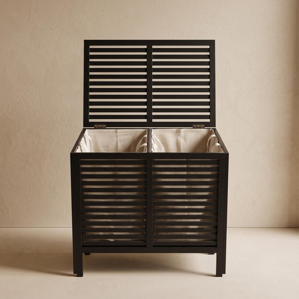 WÄSCHEKORB Bambus Moa 90 l 40/60/58,5 cm - Schwarz, Naturmaterialien (60/58.5/40cm) - NUXIO