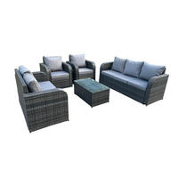 GARTENMÖBEL SET MIT LIEGESTUHL 3 SITZER SOFA Polyrattan Outdoor 7-Sitzer - Dunkelgrau/Grau, Glas/Kunststoff - Fimous