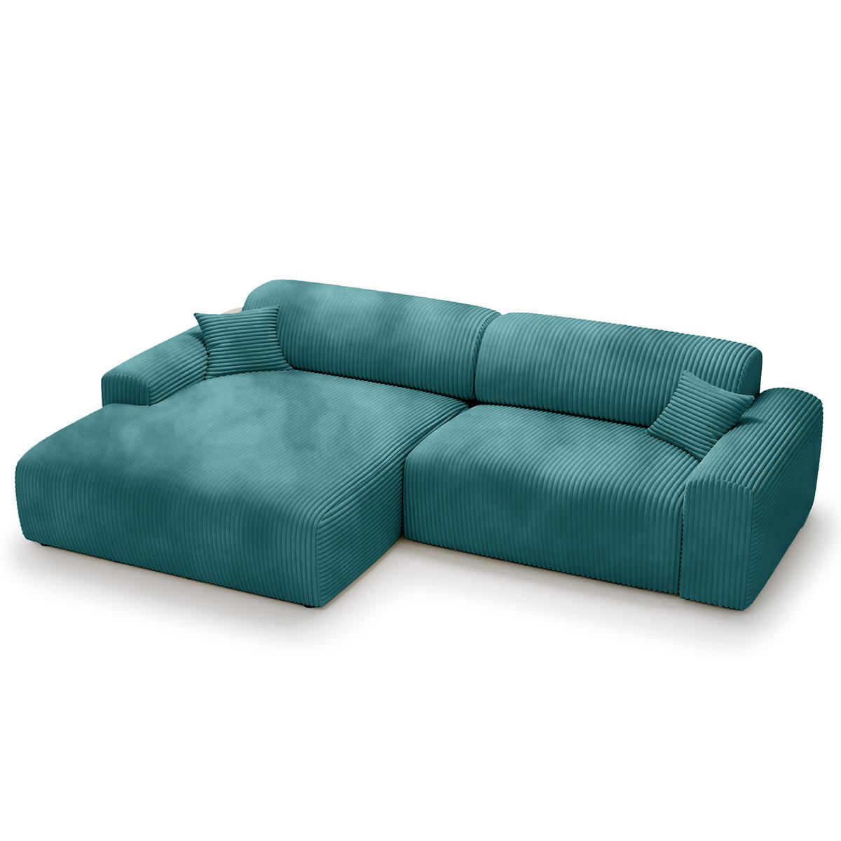 ECKSOFA mit Longchair - Cord - Türkis/Schwarz, Kunststoff/Textil (284/178cm) - home24