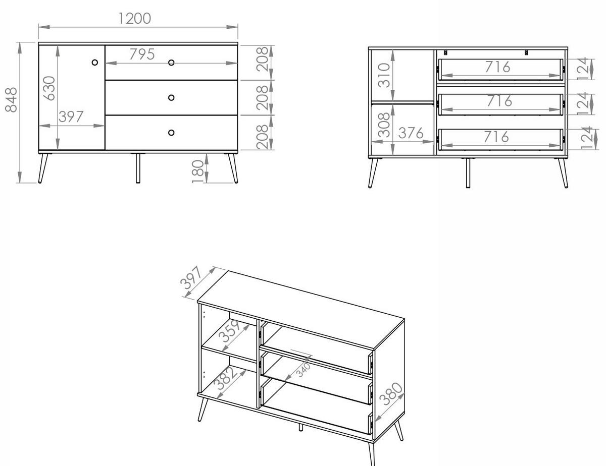 SIDEBOARD Forest dunkelgrün / gold 120 / 40 / 85cm - Grün, Holz/Holzwerkstoff (120/85/45cm) - Feldmann-Wohnen