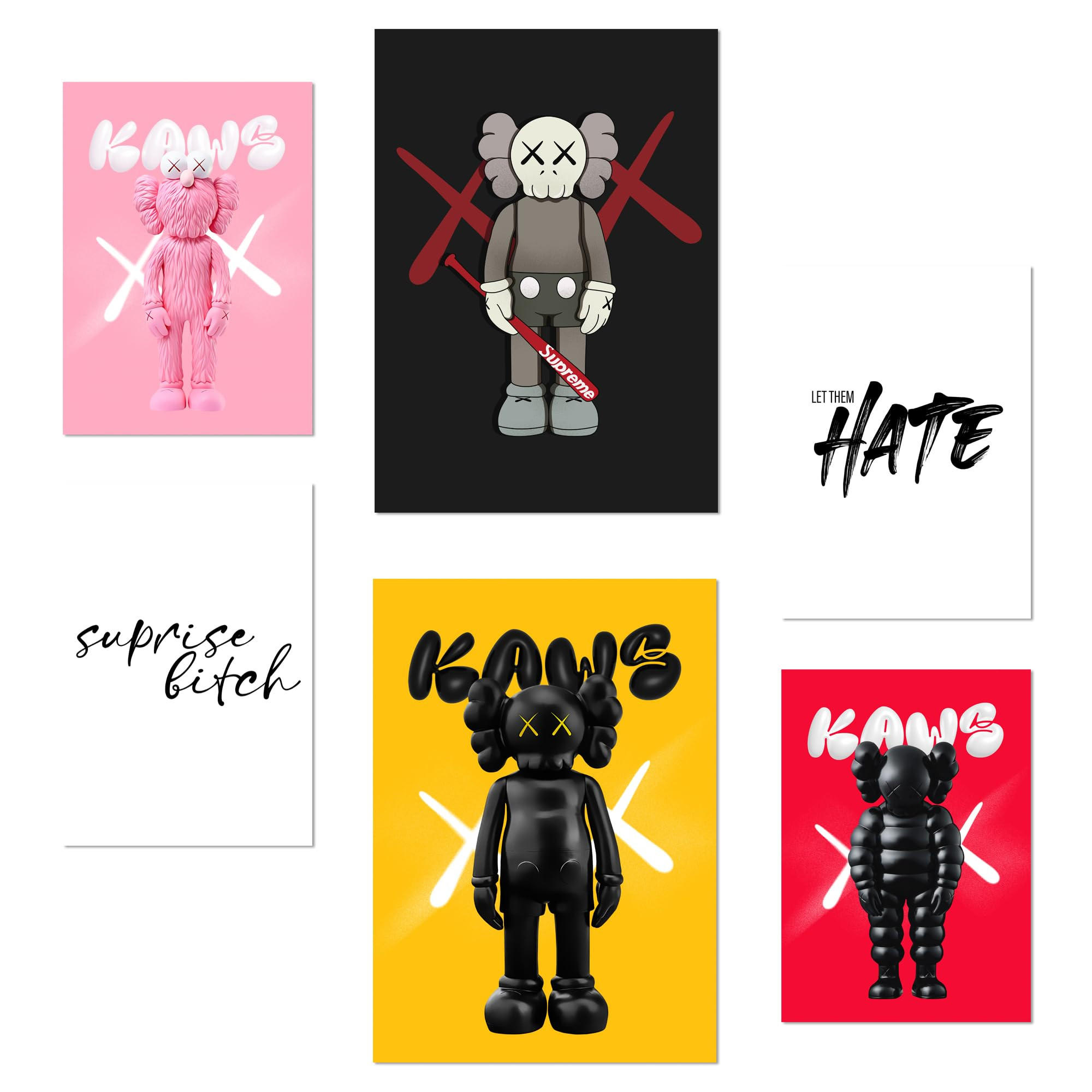 POSTER Set Mit 6 Messaggio Iconico Di Kaws A3 & A4 Rahmenlos - Klar, Papier (29/3cm) - Nacnic