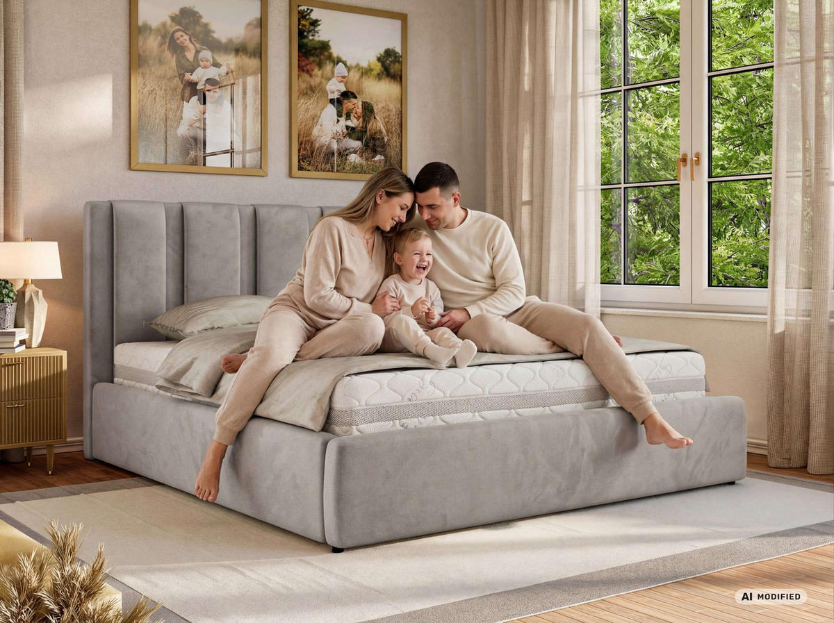 ČALOUNĚNÁ POSTEL SAVINO CLASSIC 140/200 - Tmavě šedá Ekokůže - s multipocketovou matrací - šedá/černá, textil/plast (140/200cm) - MKS