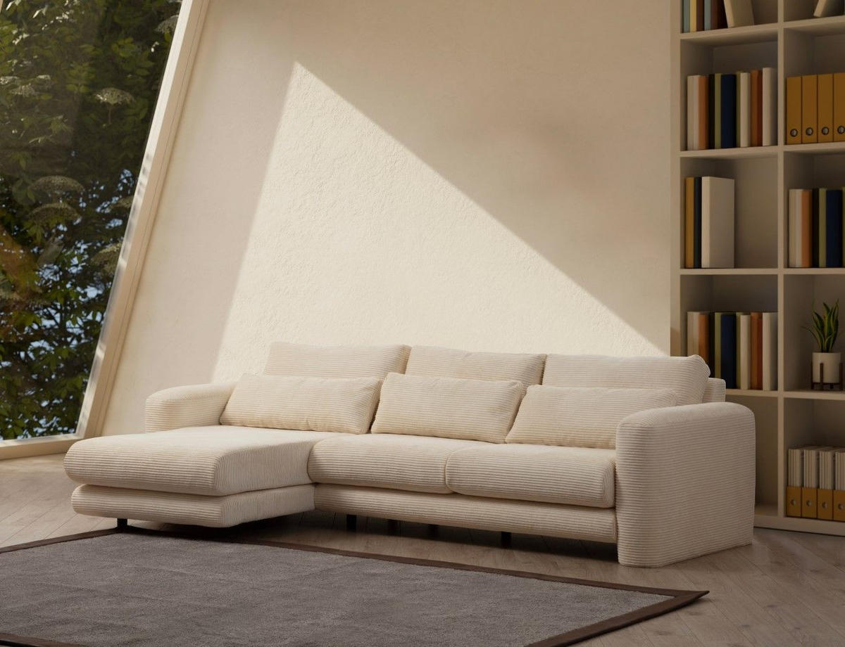ECKSOFA mit losen Rückenkissen - Beige/Schwarz, Holz/Kunststoff (290/165cm) - myHomelando
