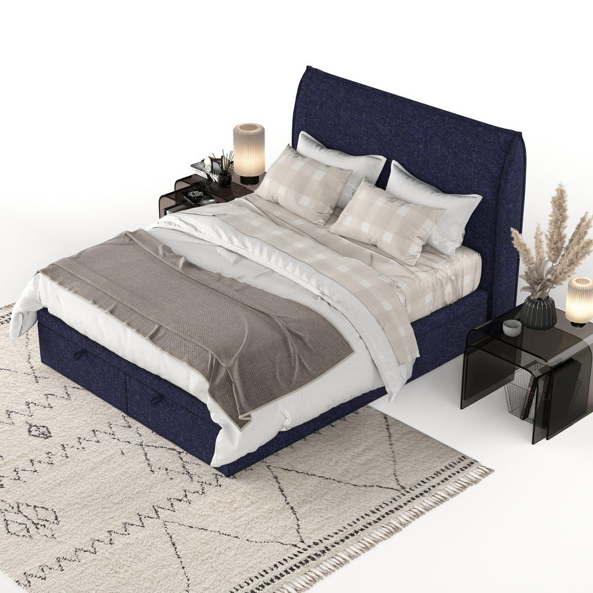 POLSTERBETT Tuvalu mit Stauraum 120/200 cm Marineblau im Alta Stoff - Schwarz/Dunkelblau, Holz/Holzwerkstoff (120/200cm) - AltaBeds