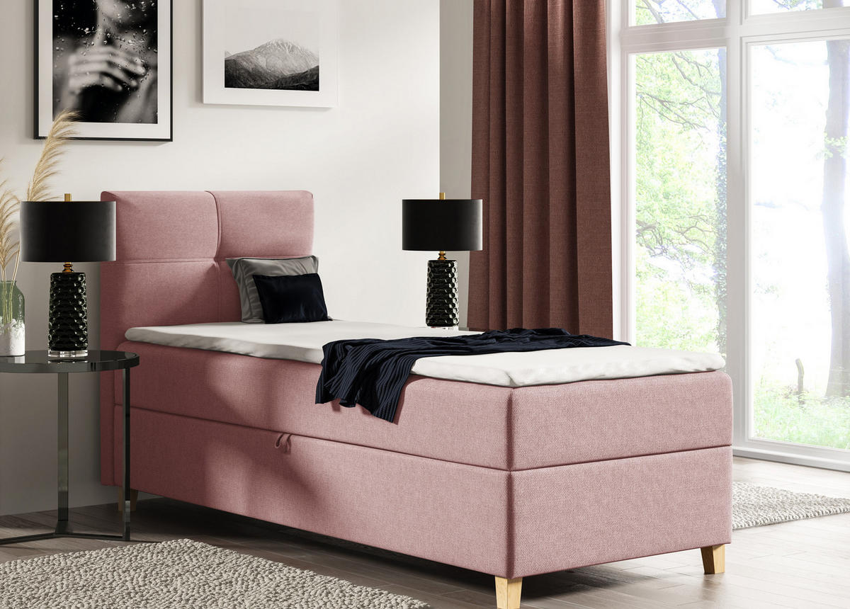 BOXBETT Candy Mini - 100x200 - pink (Soro 61, Chenille) - Pink/Beige, Holz/Holzwerkstoff (100/200cm) - Sofnet