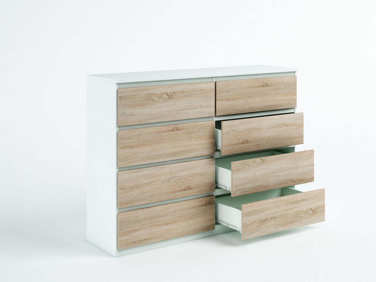 KOMMODE NUDO 120/101,5/39cm mit 8 Schubladen Türen Weiß - Weiß/Sonoma Eiche, Holzwerkstoff (120/101.5/39cm) - MASSENO