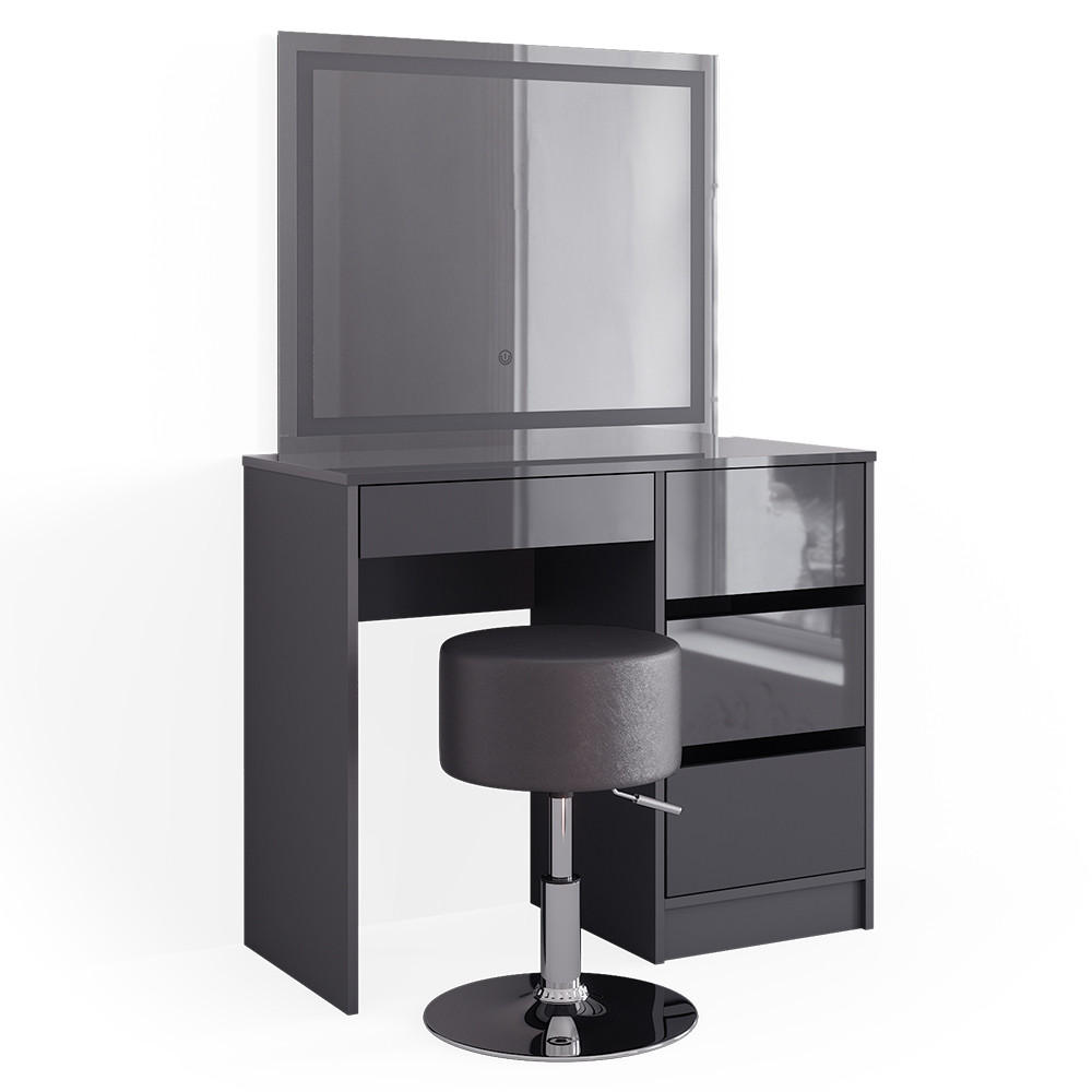 SCHMINKTISCH Sherry Anthrazit 90 cm mit LED Spiegel und Hocker - Anthrazit, Holzwerkstoff (90/75/40cm) - Vicco