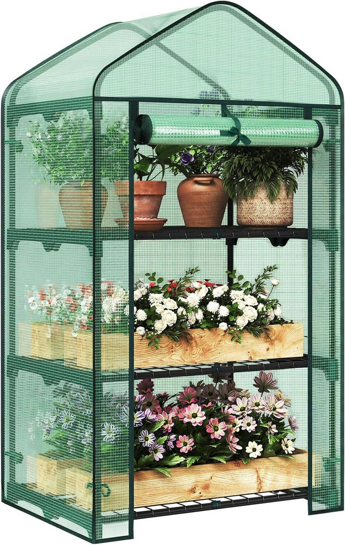 GEWÄCHSHAUS, Winterfest stabil platzsparend, 69 x 158 x 49 cm - Grün, Textil/Metall (69/125/49cm) - Woltu